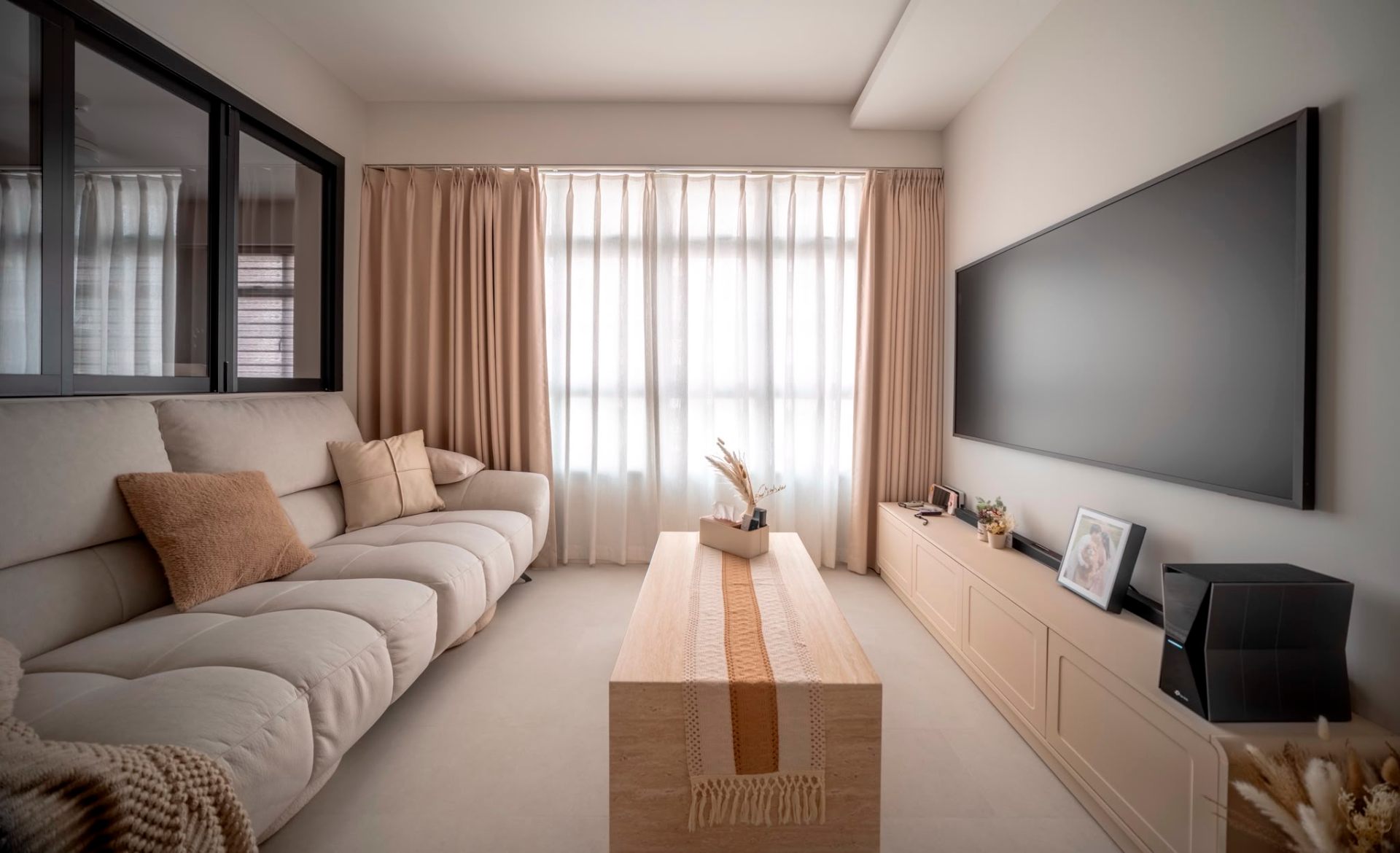 Sample interior photography by Flashback: warm neutral living room